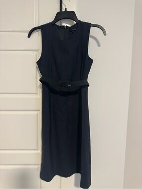 Theory Classic Sleeveless Belted Sheath Dress - Dark Grey Size 0